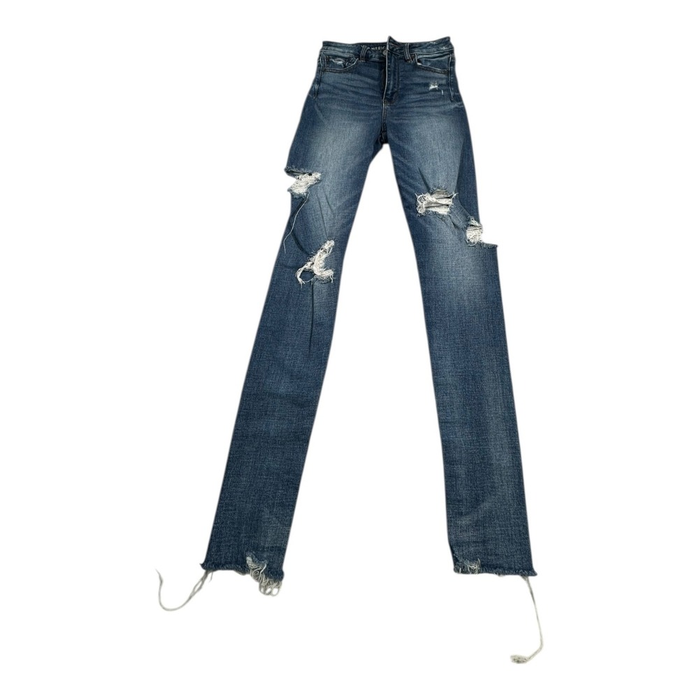 American Eagle Outfitter Super Stretch Distressed Ripped Jeans Women Size 2 Blue
